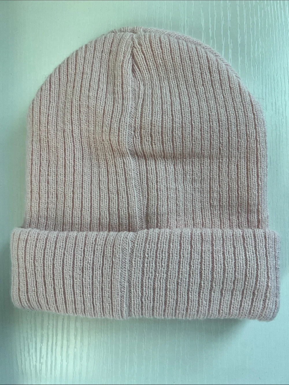 Baby Pink Ribbed Knit Beanie Hat
